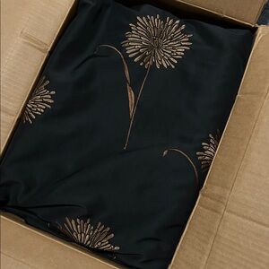 ALOT of Black Floral Fabric with Brown gold Embroidery